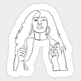 Beautiful woman with long hair line art Sticker